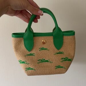 Green and Tan Woven Tote Bag
